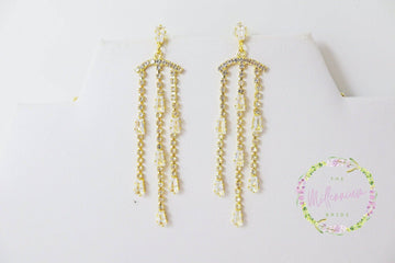 14K Real Gold Tessel Cubic Zirconia, Crystal, Diamond Bridal Earrings, Statement Earrings, Drop Earrings, Bridal Jewelry.